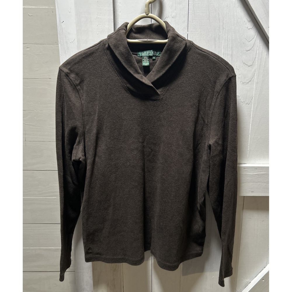 Lauren Ralph Lauren Women's 1X Brown  Shawl Collar 100% Cotton Top